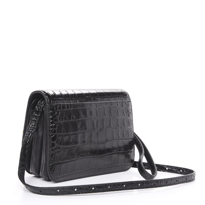 Balenciaga Shiny Calfskin Crocodile Embossed Small B Bag Black 2 of 8