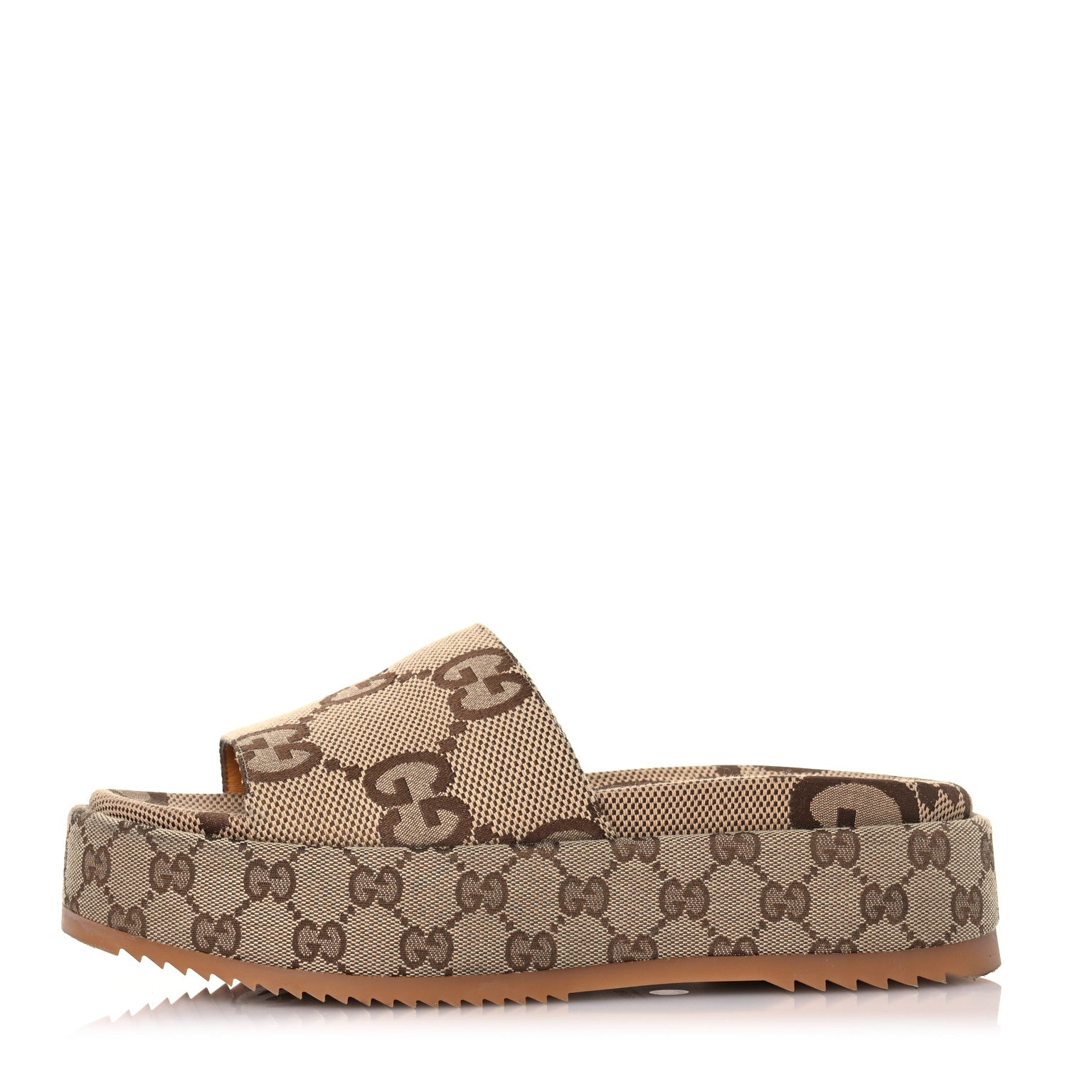 Gucci Monogram Maxi GG Angelina Platform 55mm Slide Sandals 40 Camel Ebony 1 of 13
