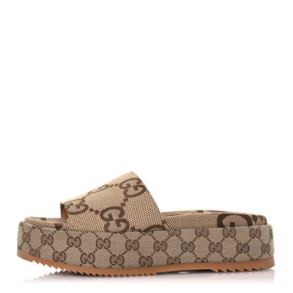 Gucci Monogram Maxi GG Angelina Platform 55mm Slide Sandals 40 Camel Ebony 1 of 13