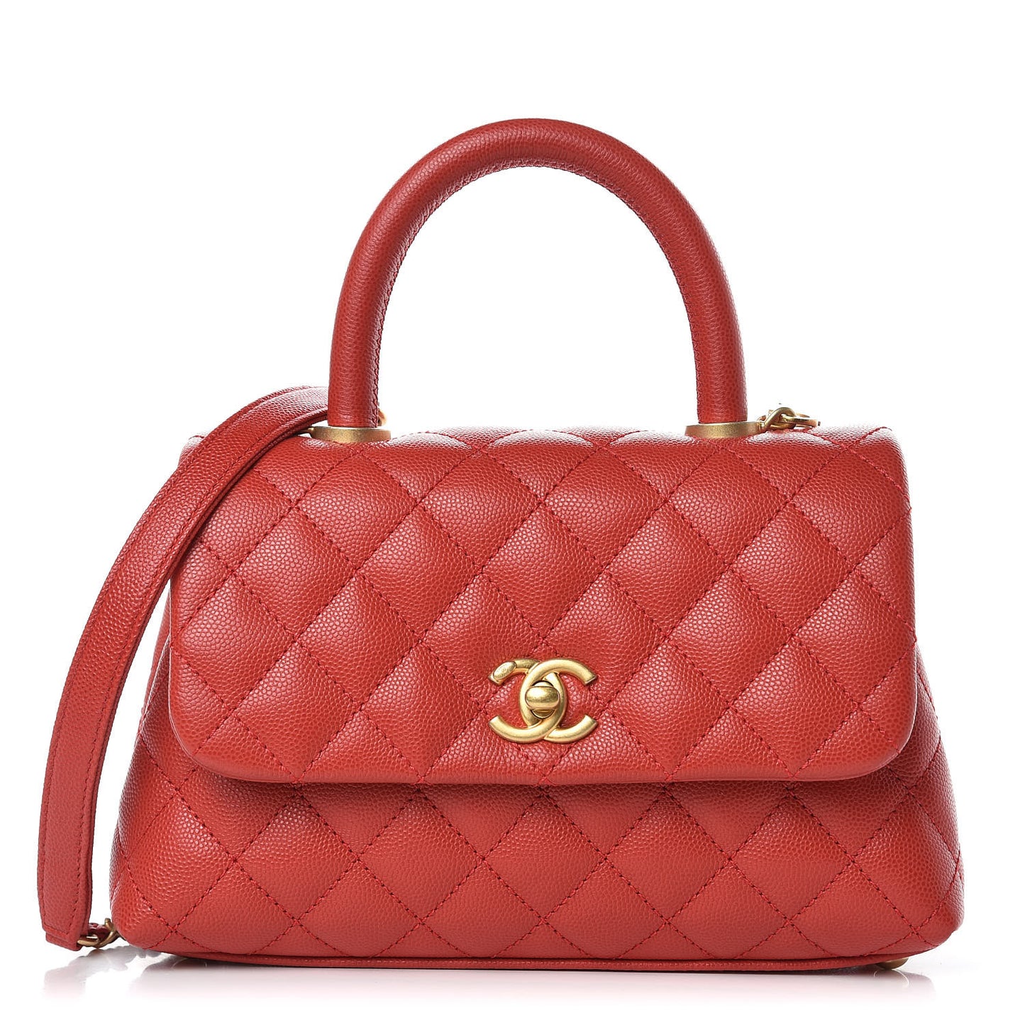 Caviar Quilted Mini Coco Handle Flap Red