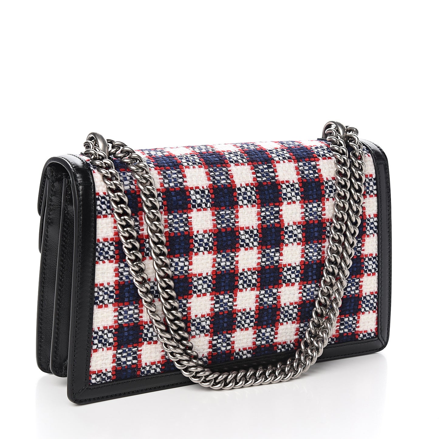 Vintage Tweed Check Small Dionysus Shoulder Bag White Hibiscus Red Marine