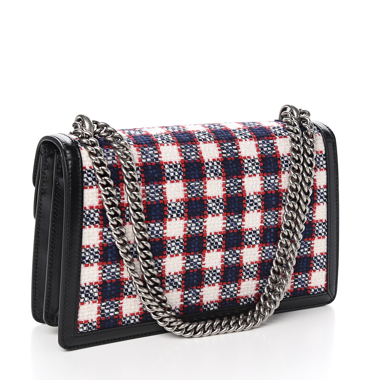 Gucci Vintage Tweed Check Small Dionysus Shoulder Bag White Hibiscus Red Marine 2 of 9