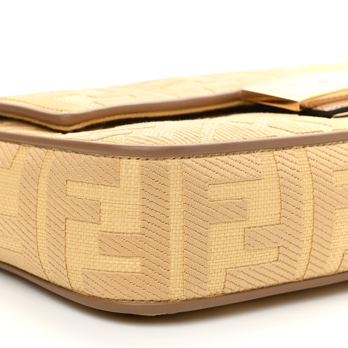 Raffia Vitello King Lucido FF Embroidered Baguette Grano Sand