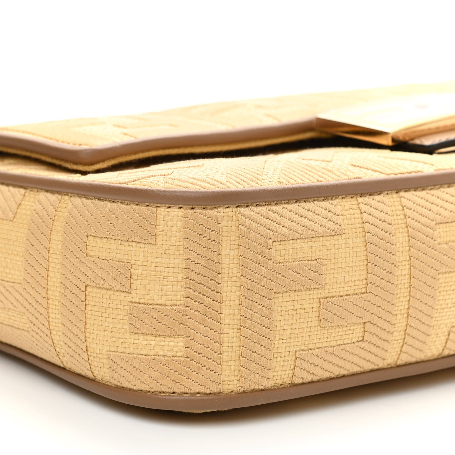 Fendi Raffia Vitello King Lucido FF Embroidered Baguette Grano Sand 7 of 8