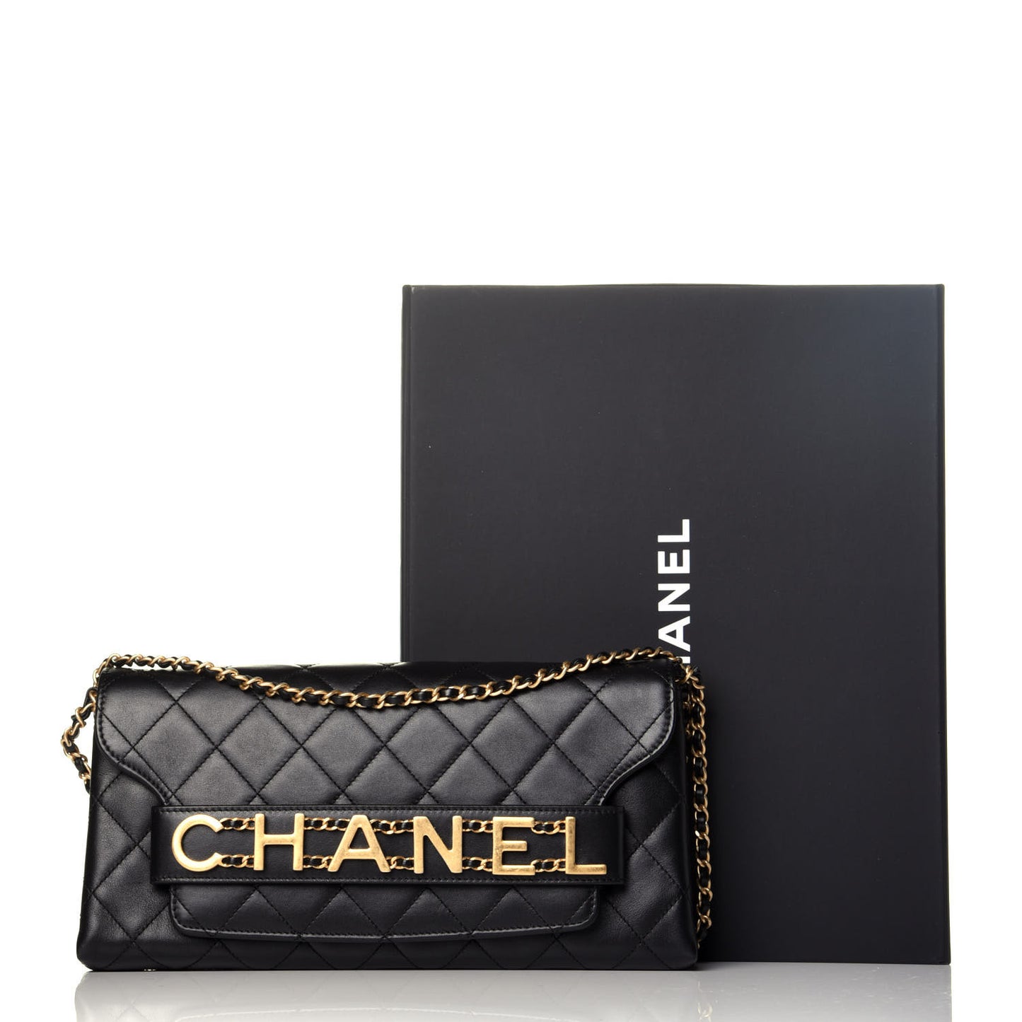 Calfskin Quilted Enchained Clutch Black
