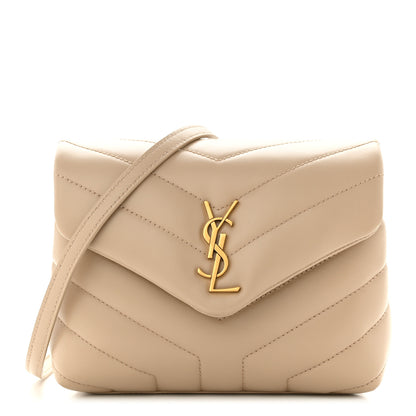 Saint Laurent Calfskin Y Quilted Monogram Toy Loulou Crossbody Bag Dark Beige 1 of 11