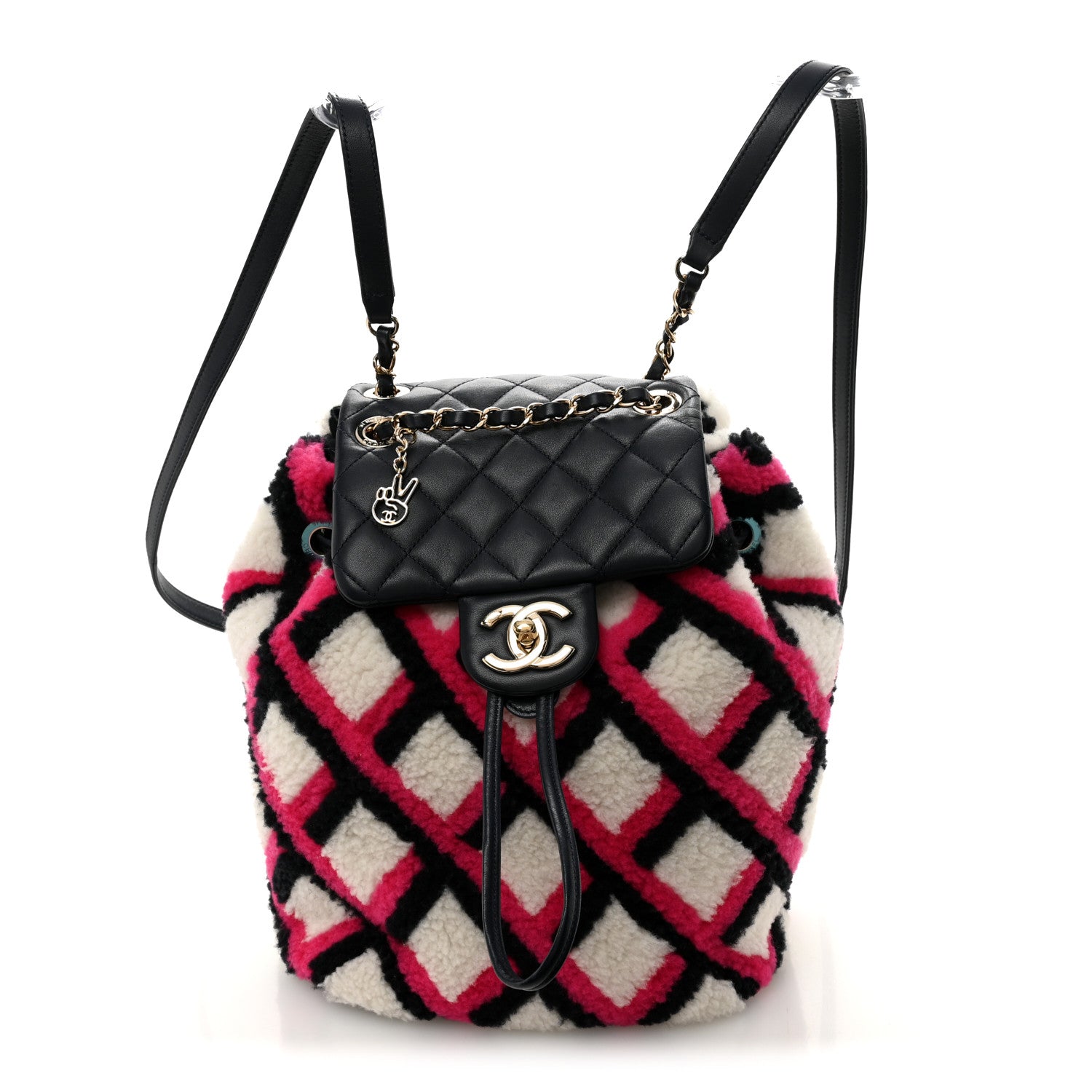 Chanel Lambskin Shearling Small Urban Spirit Backpack White Fuchsia Navy 1 of 10