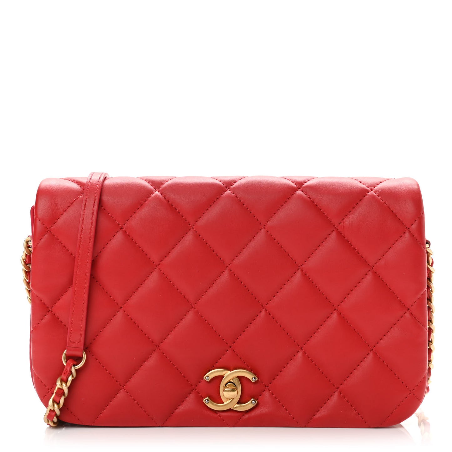 Calfskin Quilted Nailed CC Flap Bag Red