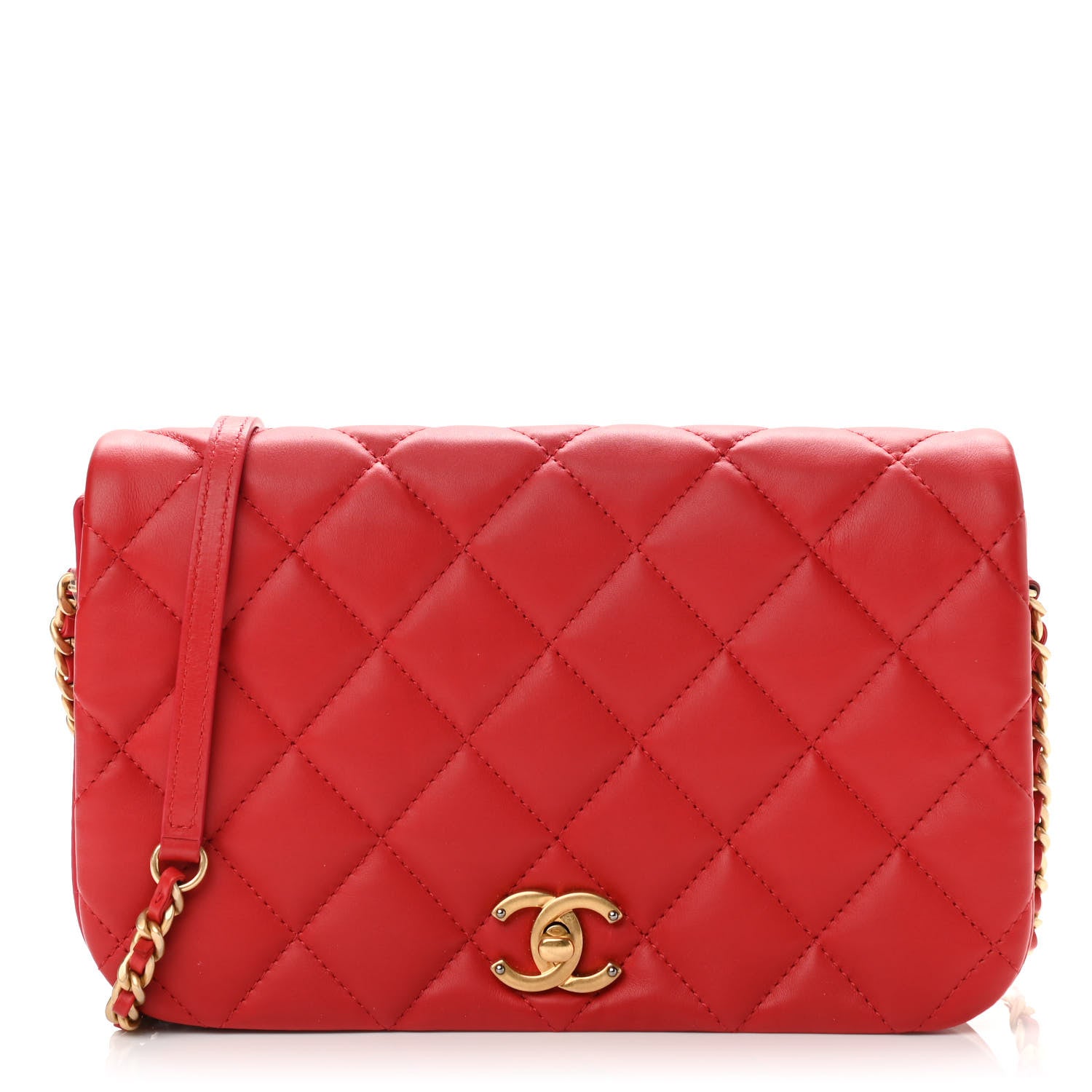 Chanel Calfskin Quilted Nailed CC Flap Bag Red 1 of 10