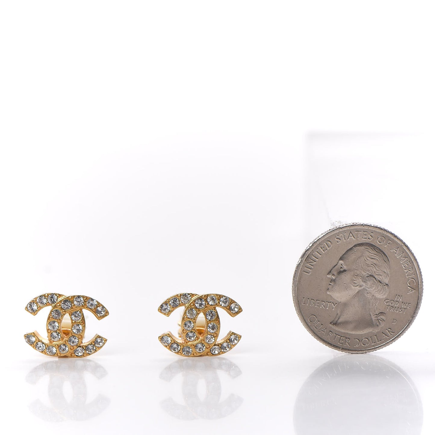 Crystal Mini Timeless CC Clip On Earrings Gold