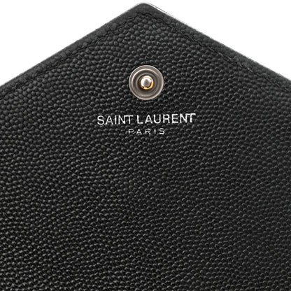 Saint Laurent Grain De Poudre Matelasse Chevron Monogram Monochrome Chain Wallet Black 5 of 10