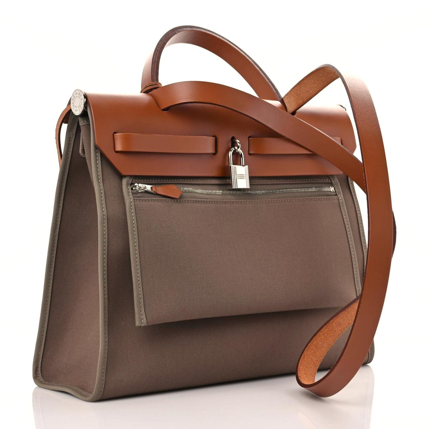 Hermes Vache Hunter Toile Herbag Zip 31 PM Etoupe Dune Fauve 4 of 13