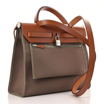 Hermes Vache Hunter Toile Herbag Zip 31 PM Etoupe Dune Fauve 4 of 13
