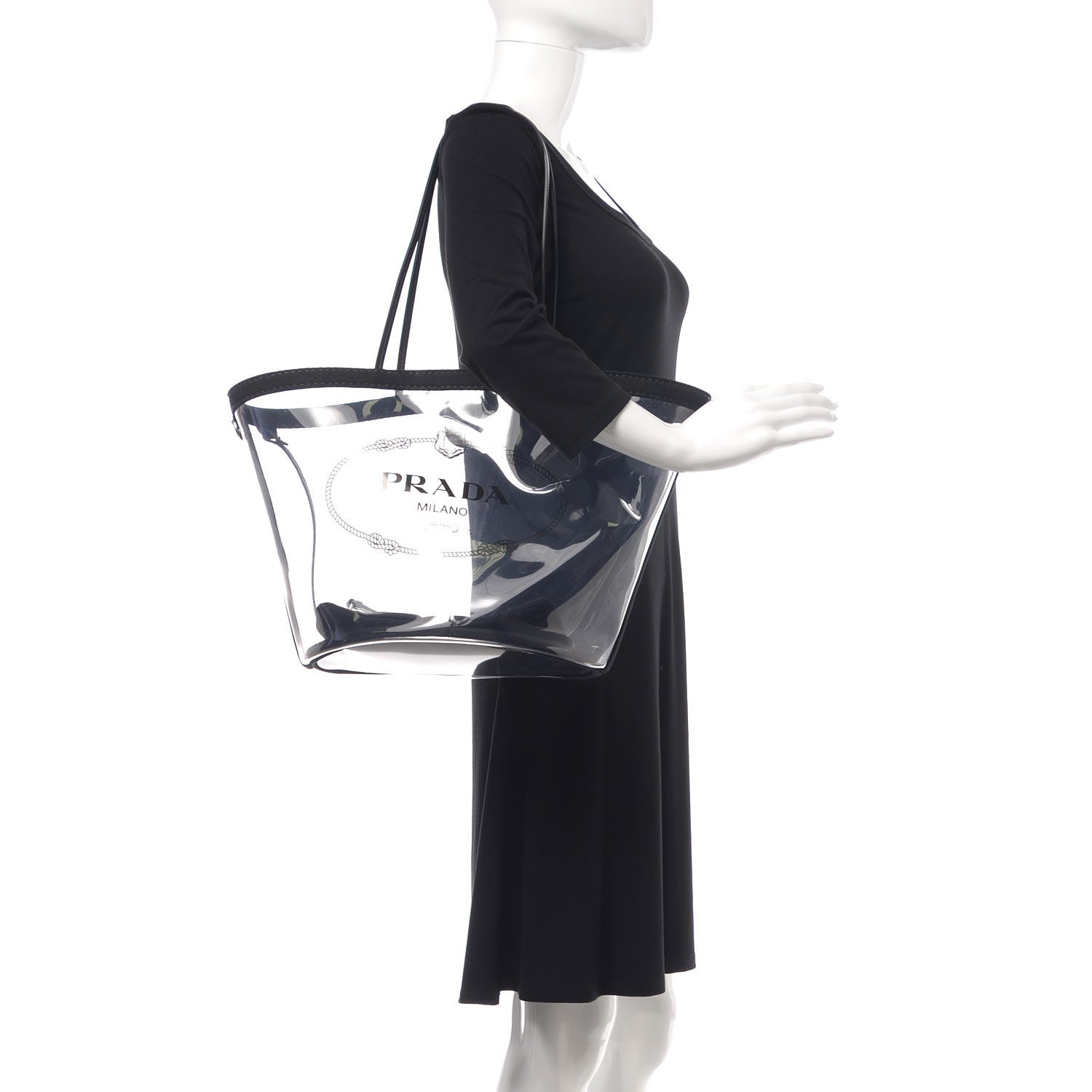 Prada Plexiglass Calfskin Small Shopper Tote Black 2 of 10