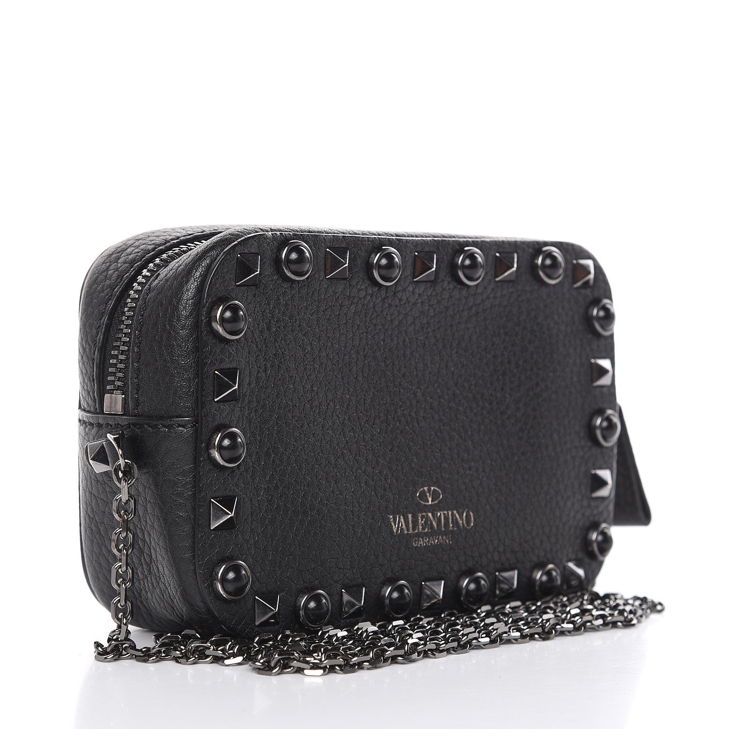 Valentino Garavani Calfskin Small Rockstud Rolling Chain Camera Crossbody Bag Black 4 of 9
