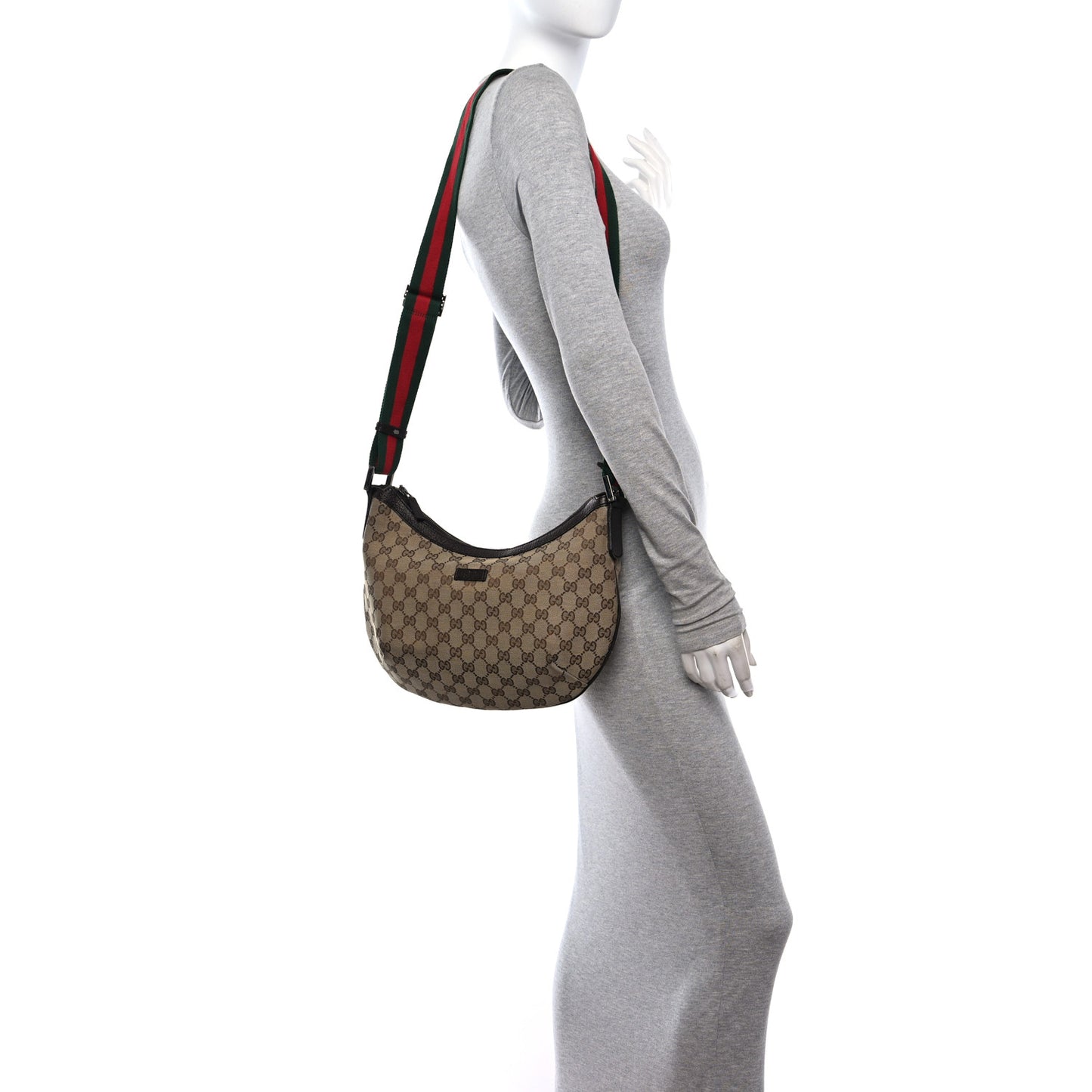 Monogram Web Medium Half Moon Hobo Dark Brown