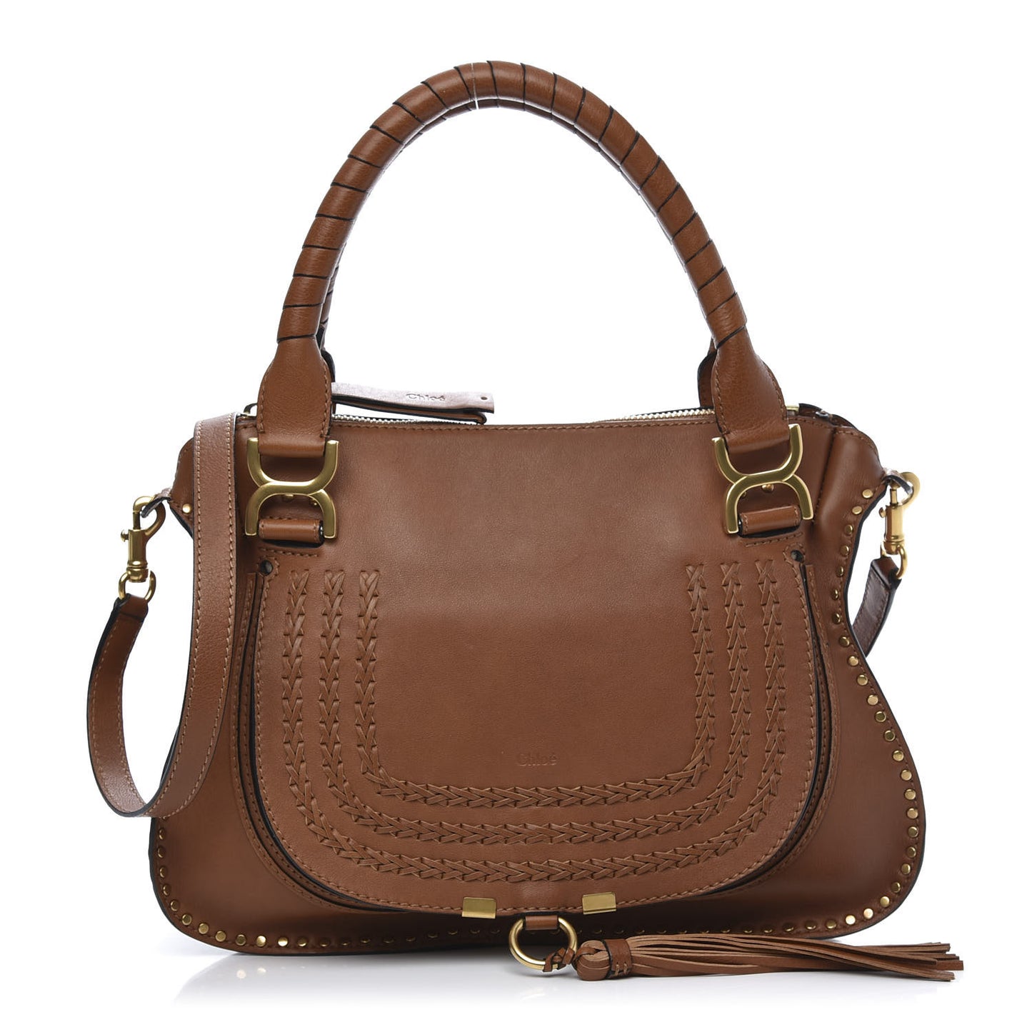 Calfskin Braided Medium Marcie Satchel Caramel