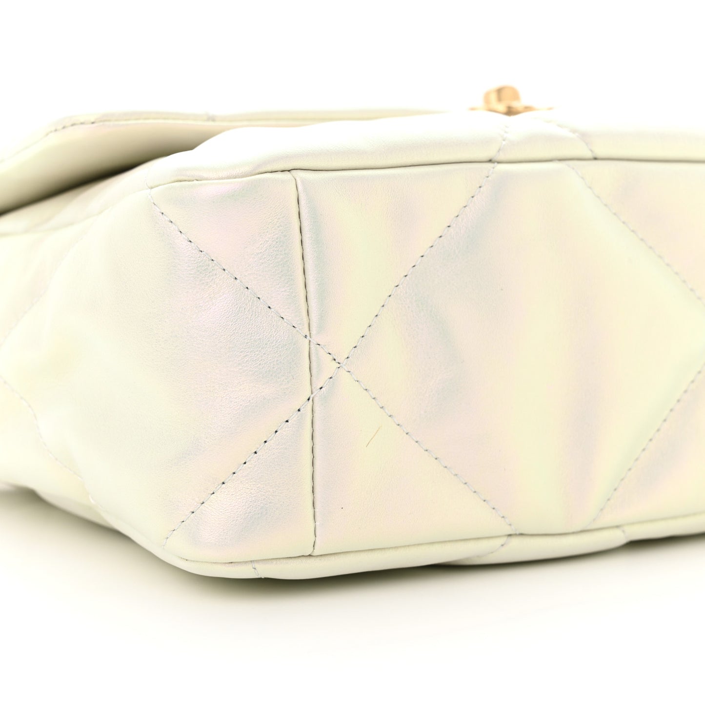 Iridescent Calfskin Quilted Large Chanel 19 Flap White