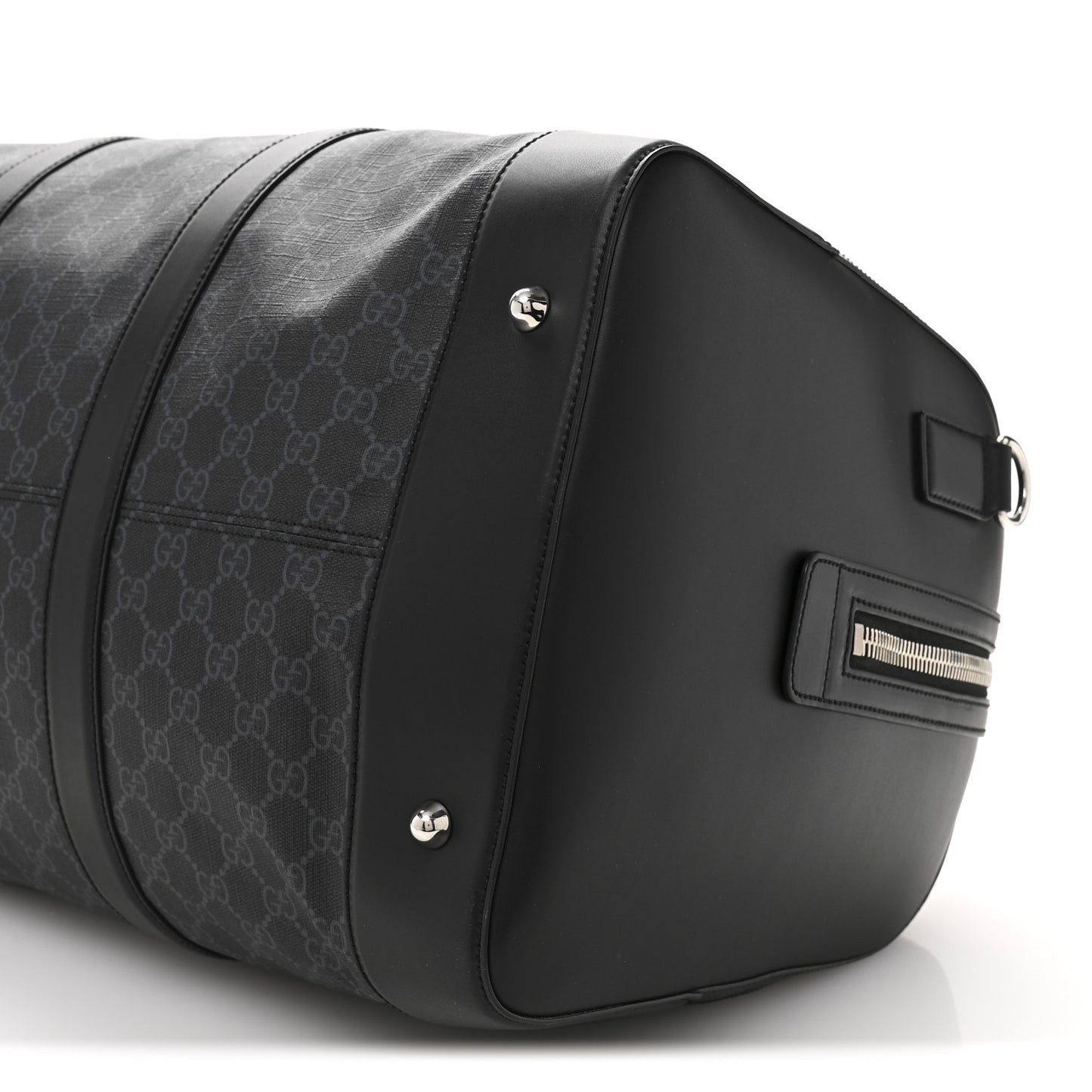 Soft GG Supreme Monogram Appia Calfskin Web Large Carry On Duffle Bag Black Grey