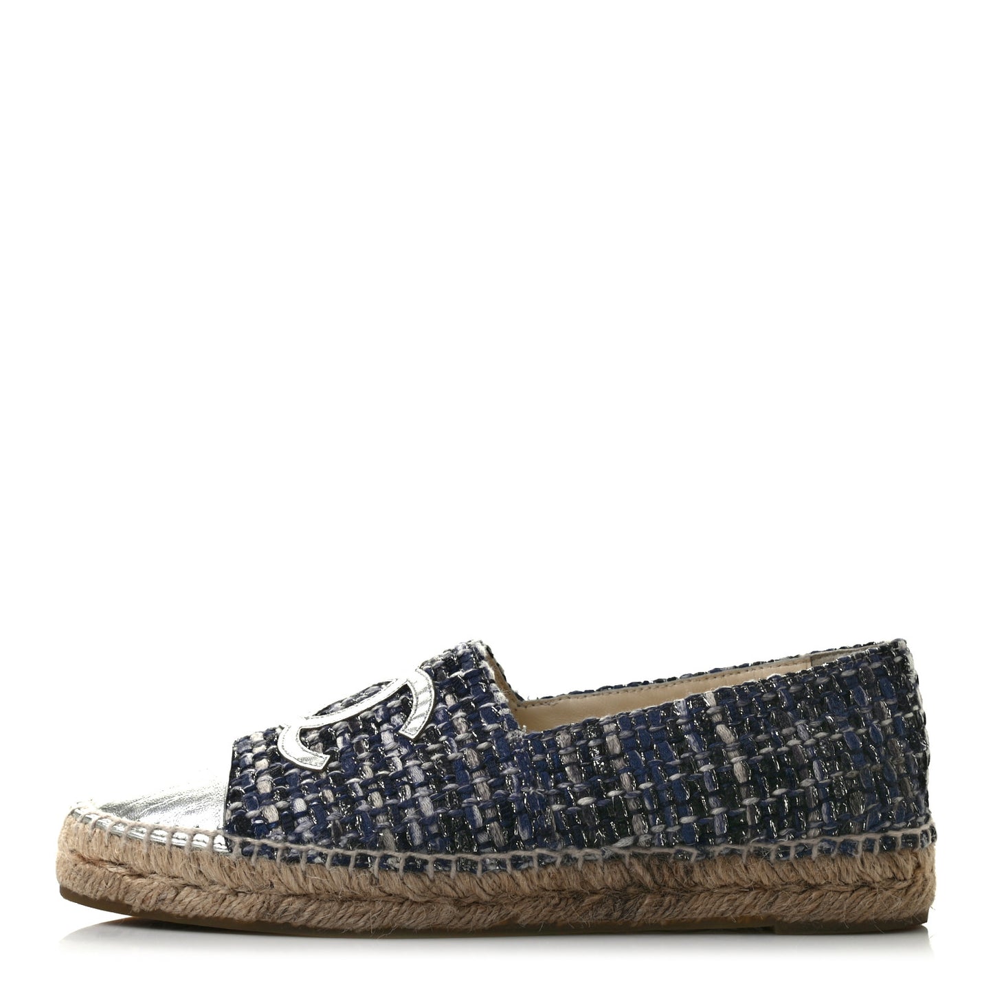 Metallic Tweed Lambskin CC Espadrilles 38 Blue Black Silver