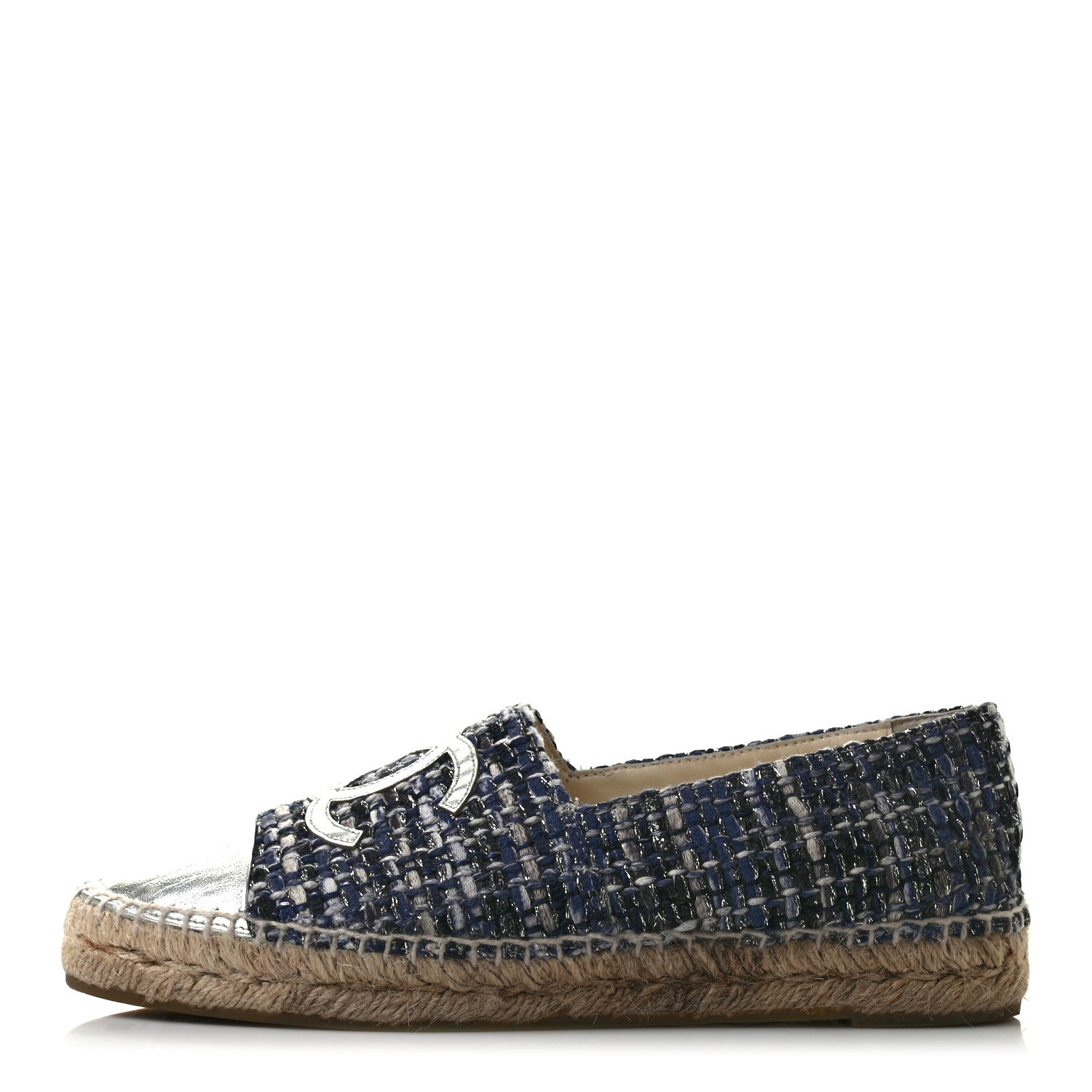Chanel Metallic Tweed Lambskin CC Espadrilles 38 Blue Black Silver 1 of 7