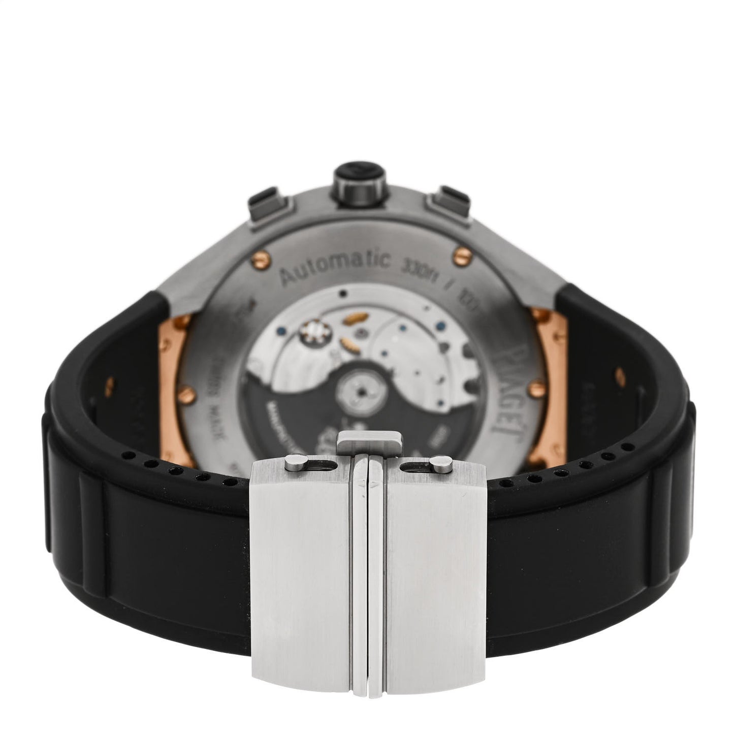 18K Rose Gold Titanium Rubber 45mm Polo FortyFive Flyback Chronograph Automatic Watch Black