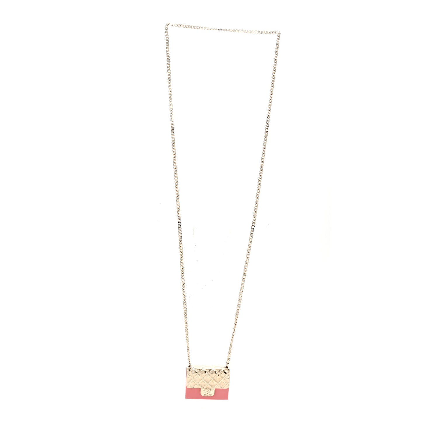 Metal Resin Lambskin Flap Bag Long Necklace Gold Red