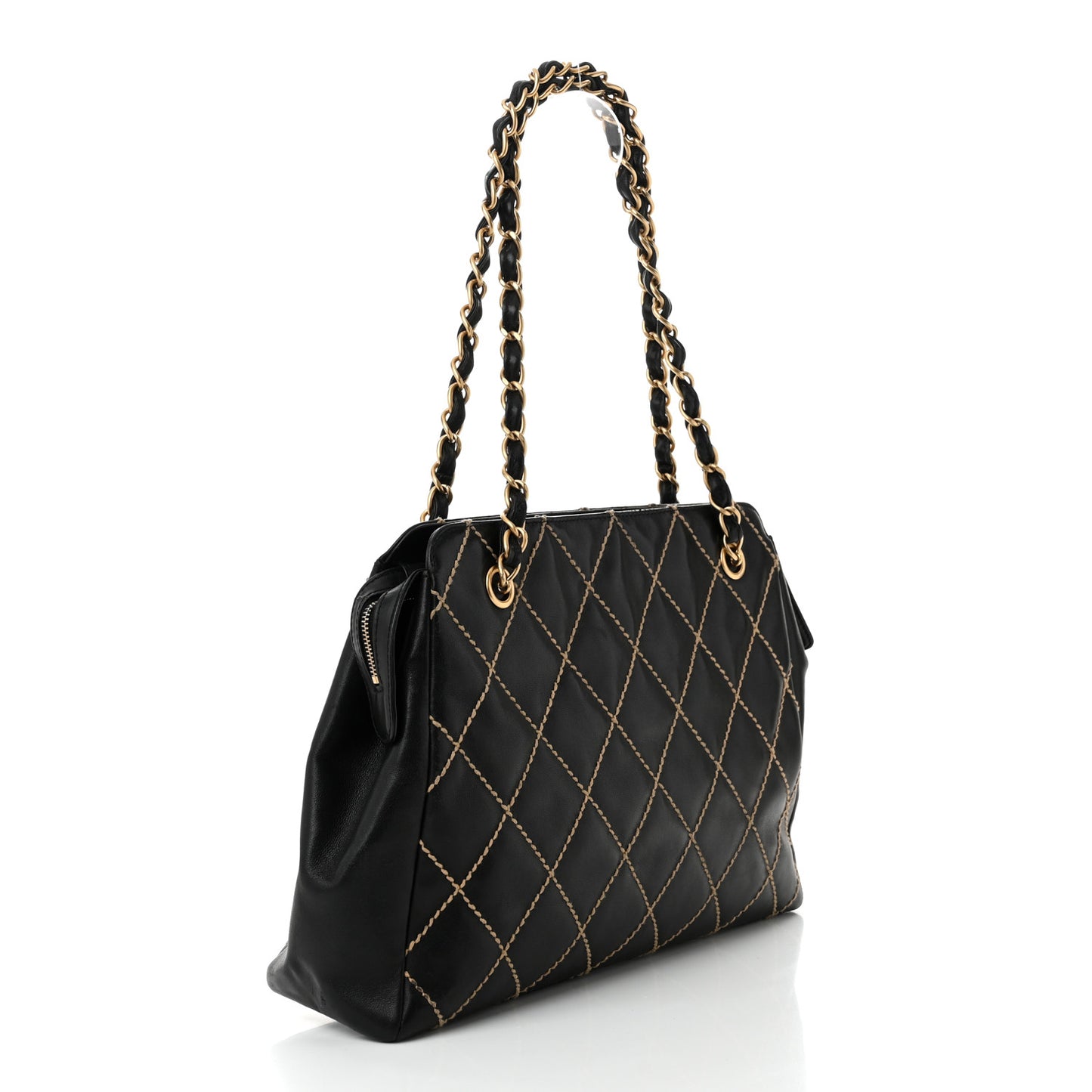 Calfskin Wild Stitch Shoulder Bag Black
