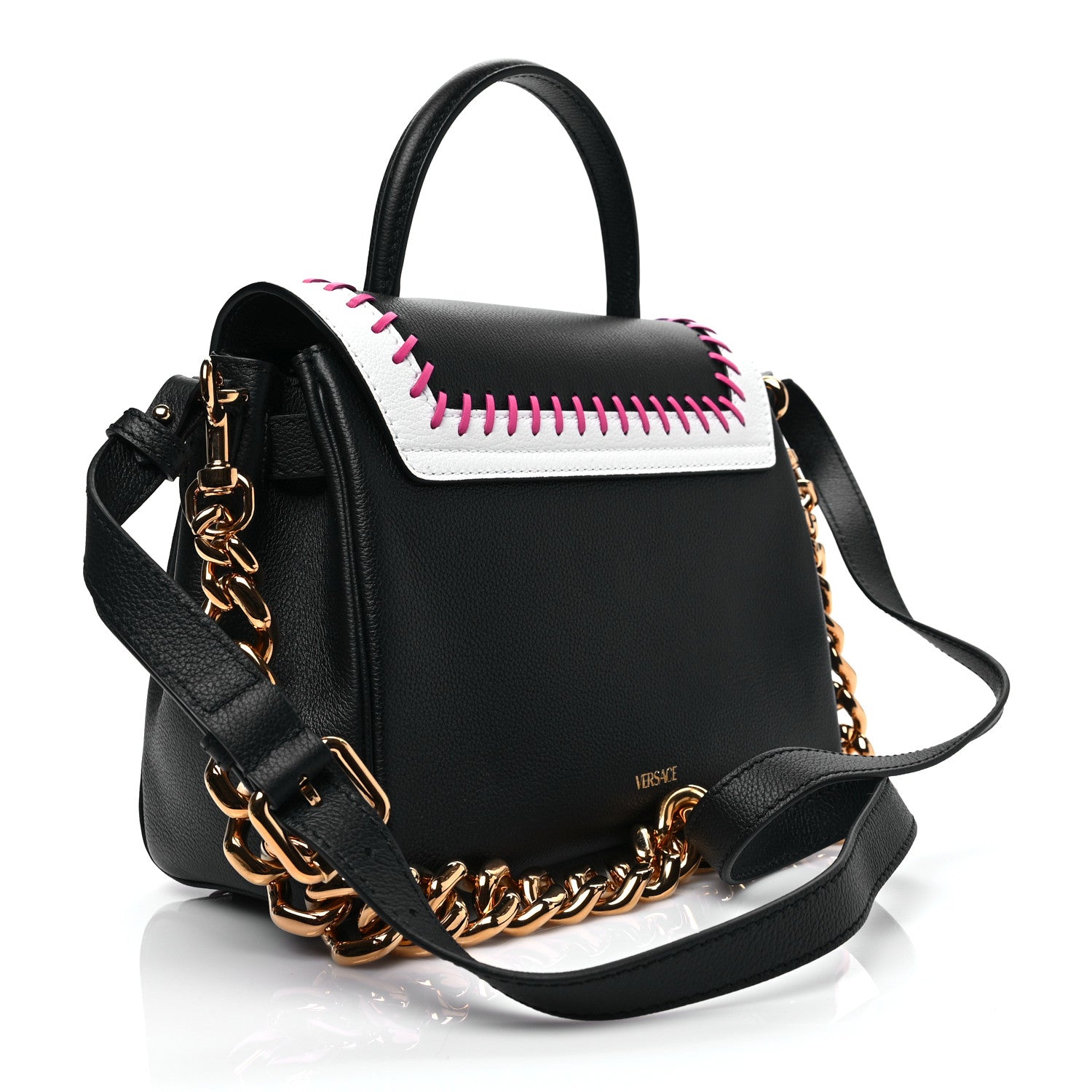 Versace Calfskin Medusa Whipstitch Medium La Medusa Top Handle Handbag Black White 3 of 7