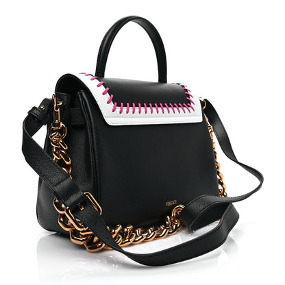 Versace Calfskin Medusa Whipstitch Medium La Medusa Top Handle Handbag Black White 3 of 7