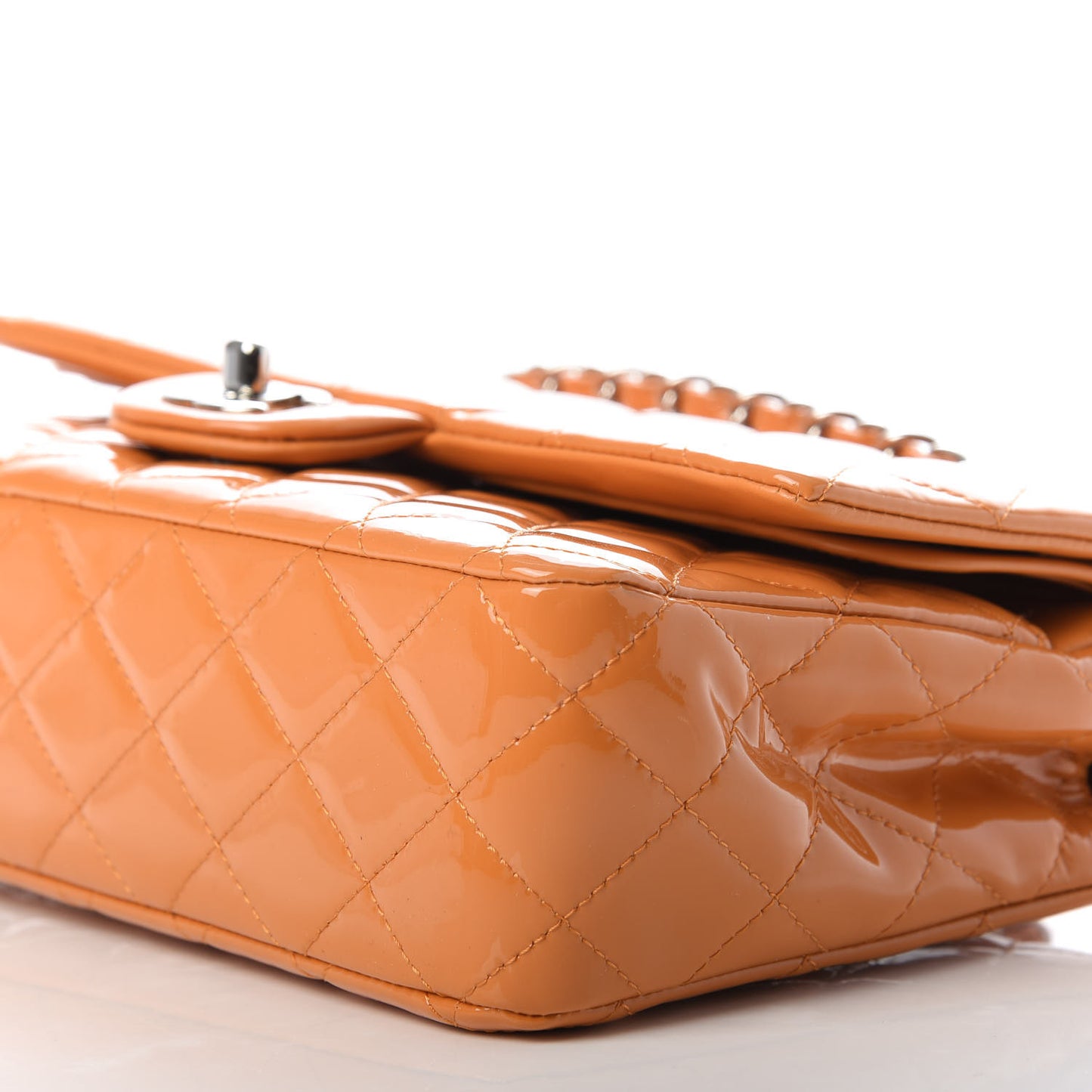 Patent Quilted Medium Double Flap Orange