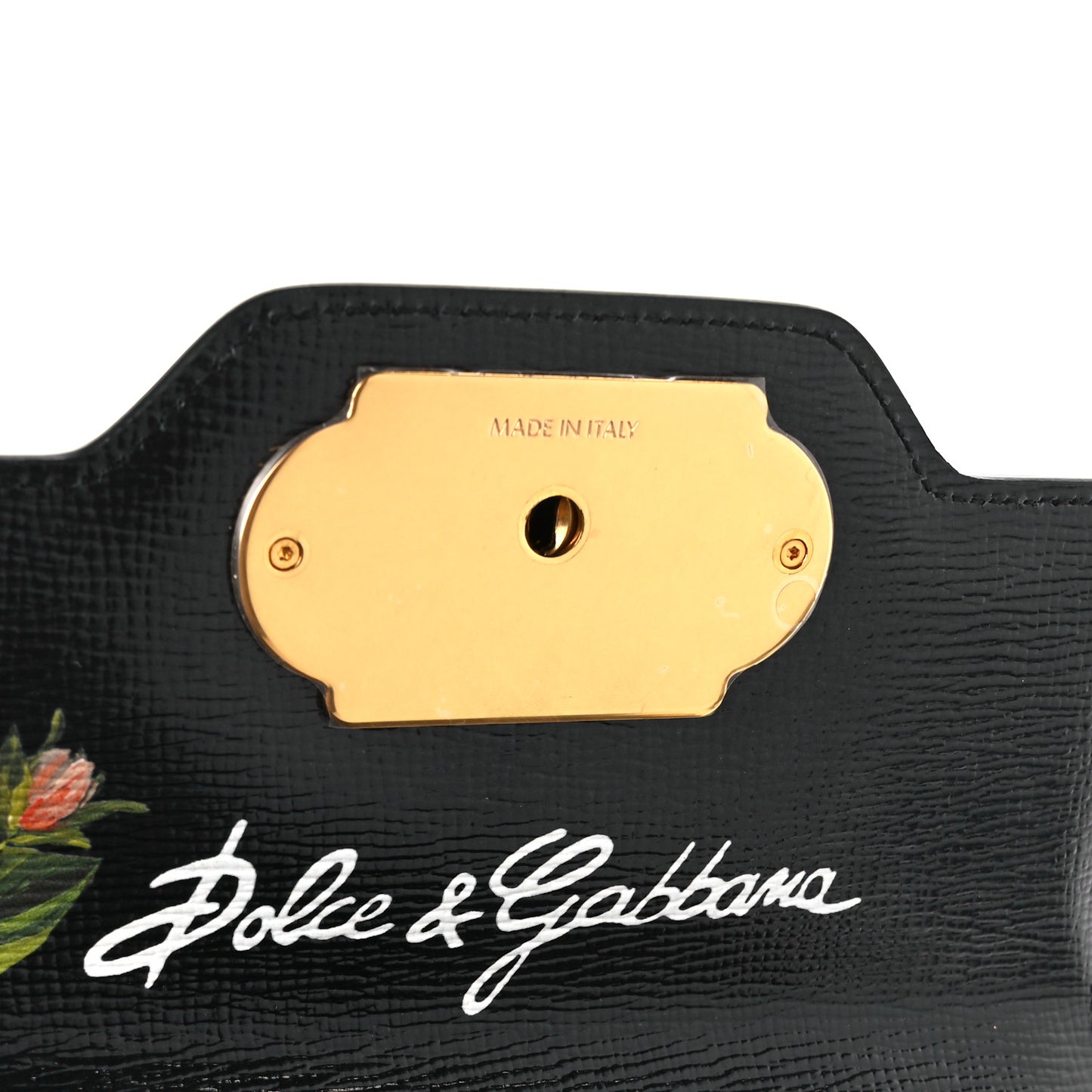 Grained Calfskin Floral Printed Medium Welcome Satchel Black