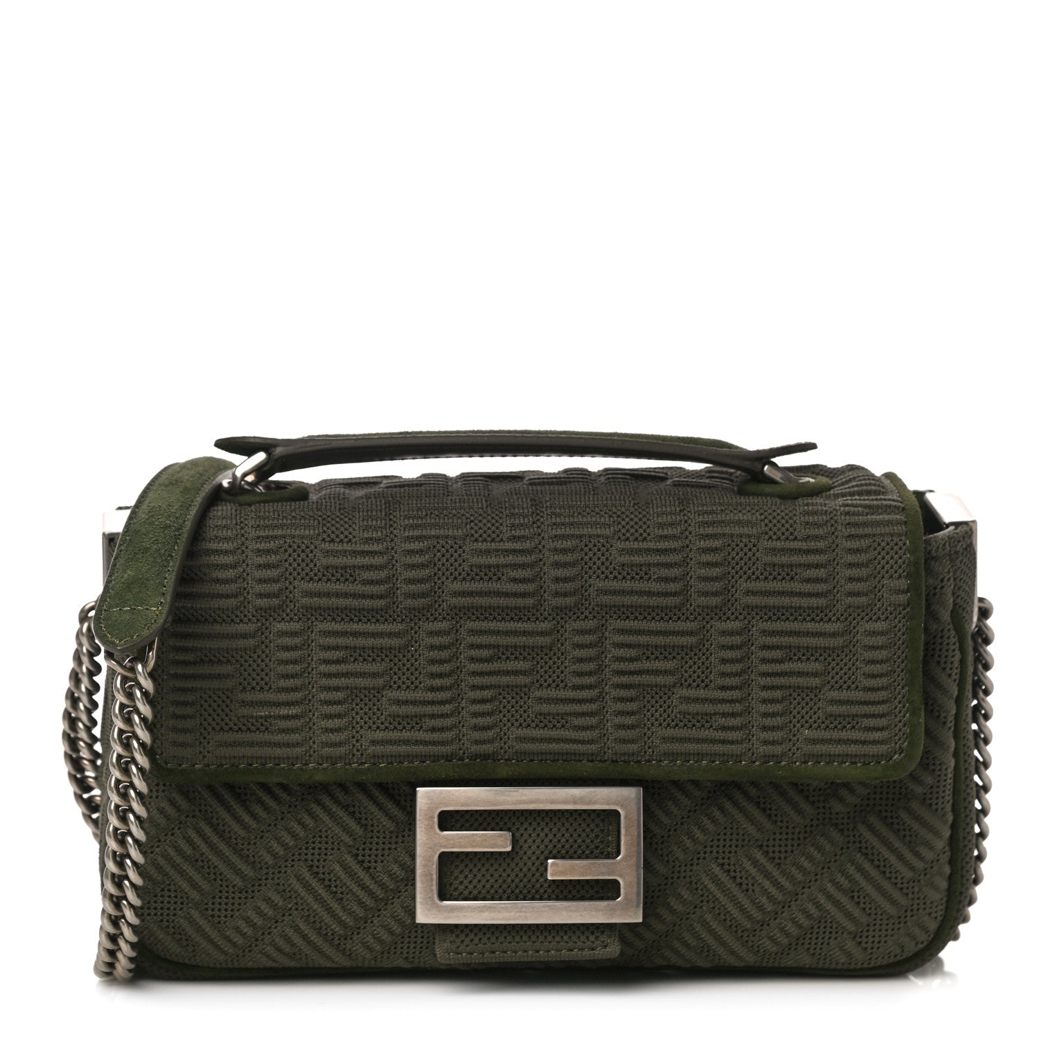 Fendi Technical Fabric FF Midi Chain Baguette Oliva 1 of 9