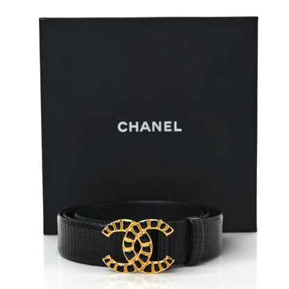 Chanel Lizard Embossed Calfskin Gripoix Poured Glass Along The Nile CC Belt 95 38 Black 5 of 5