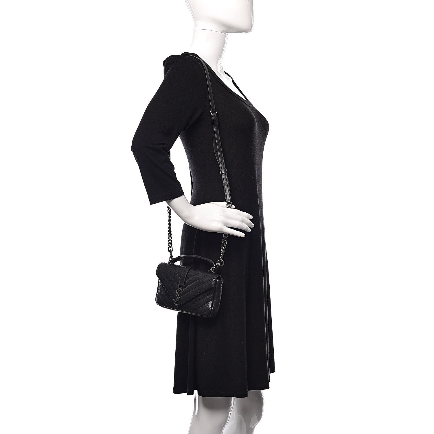 Saint Laurent Sheepskin Matelasse Chevron Monogram College Chain Wallet Black 2 of 14