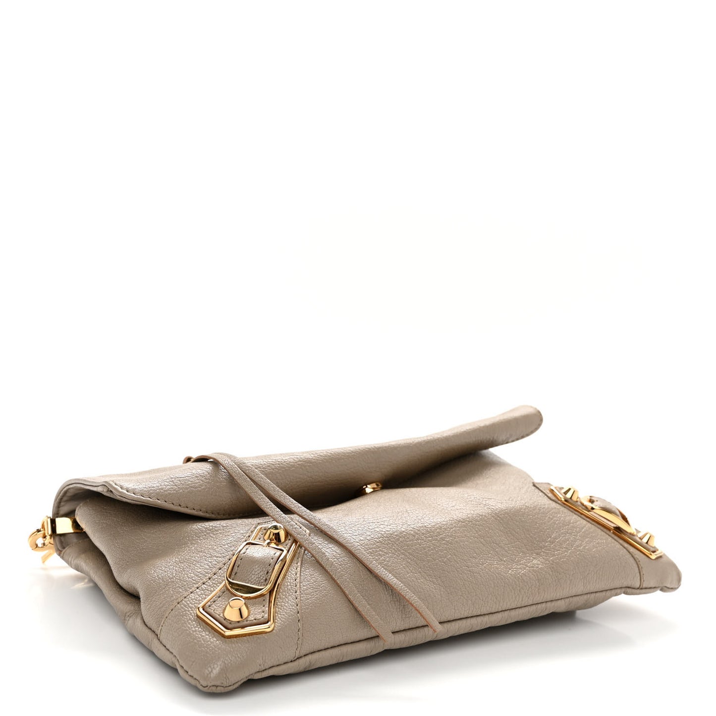 Chevre Gold Metallic Edge Hardware Envelope Clutch Gris Taupe
