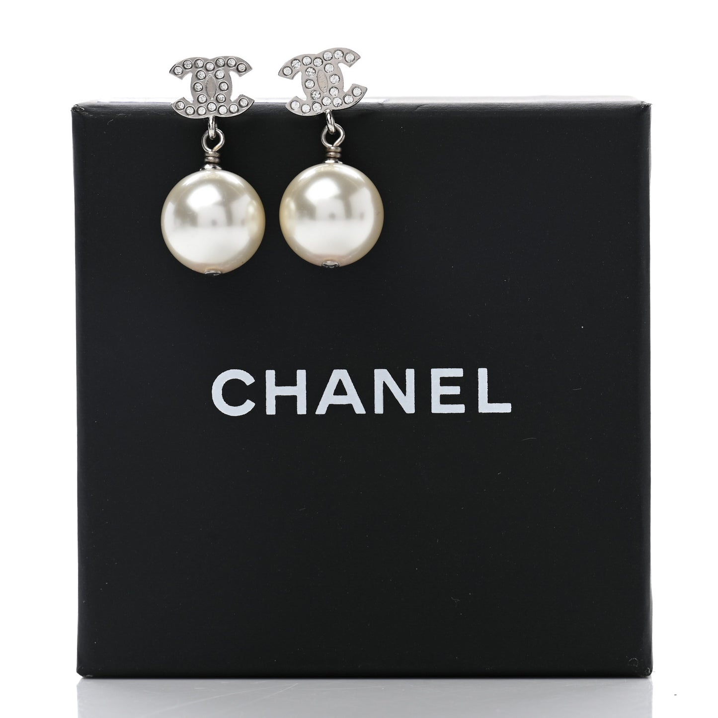 Crystal CC Pearl Drop Earrings Light Gold