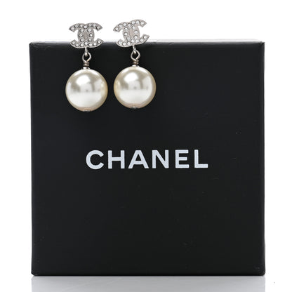 Chanel Crystal CC Pearl Drop Earrings Light Gold 5 of 5