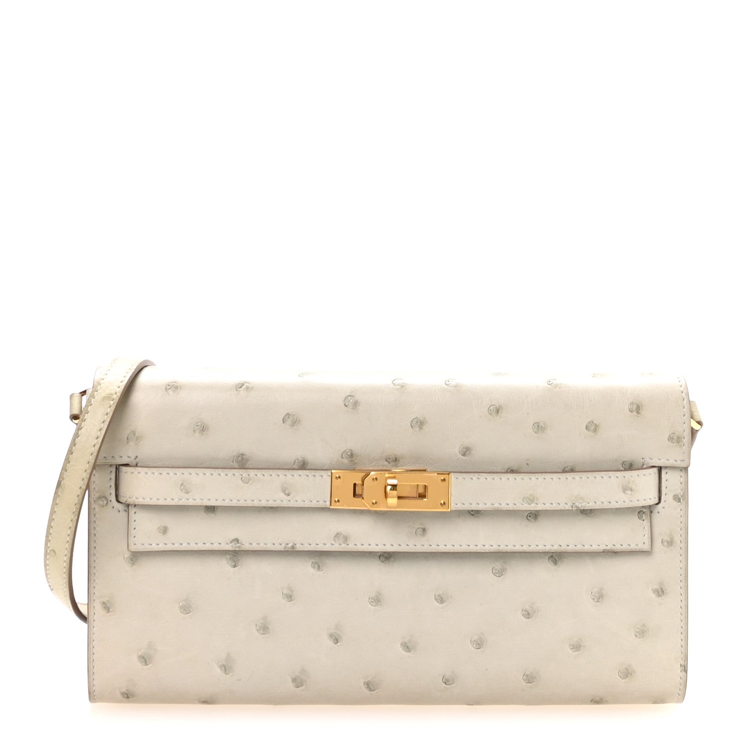 Hermes Ostrich Kelly Wallet To Go Gris Perle 1 of 9