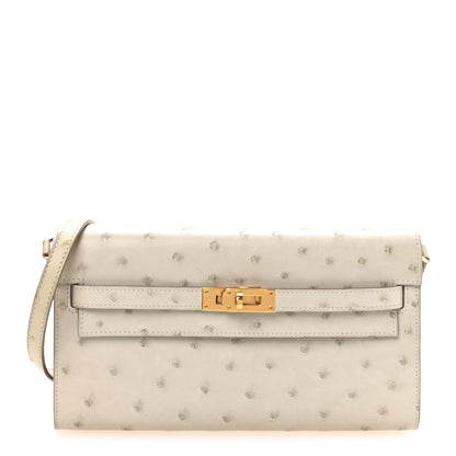 Hermes Ostrich Kelly Wallet To Go Gris Perle 1 of 9