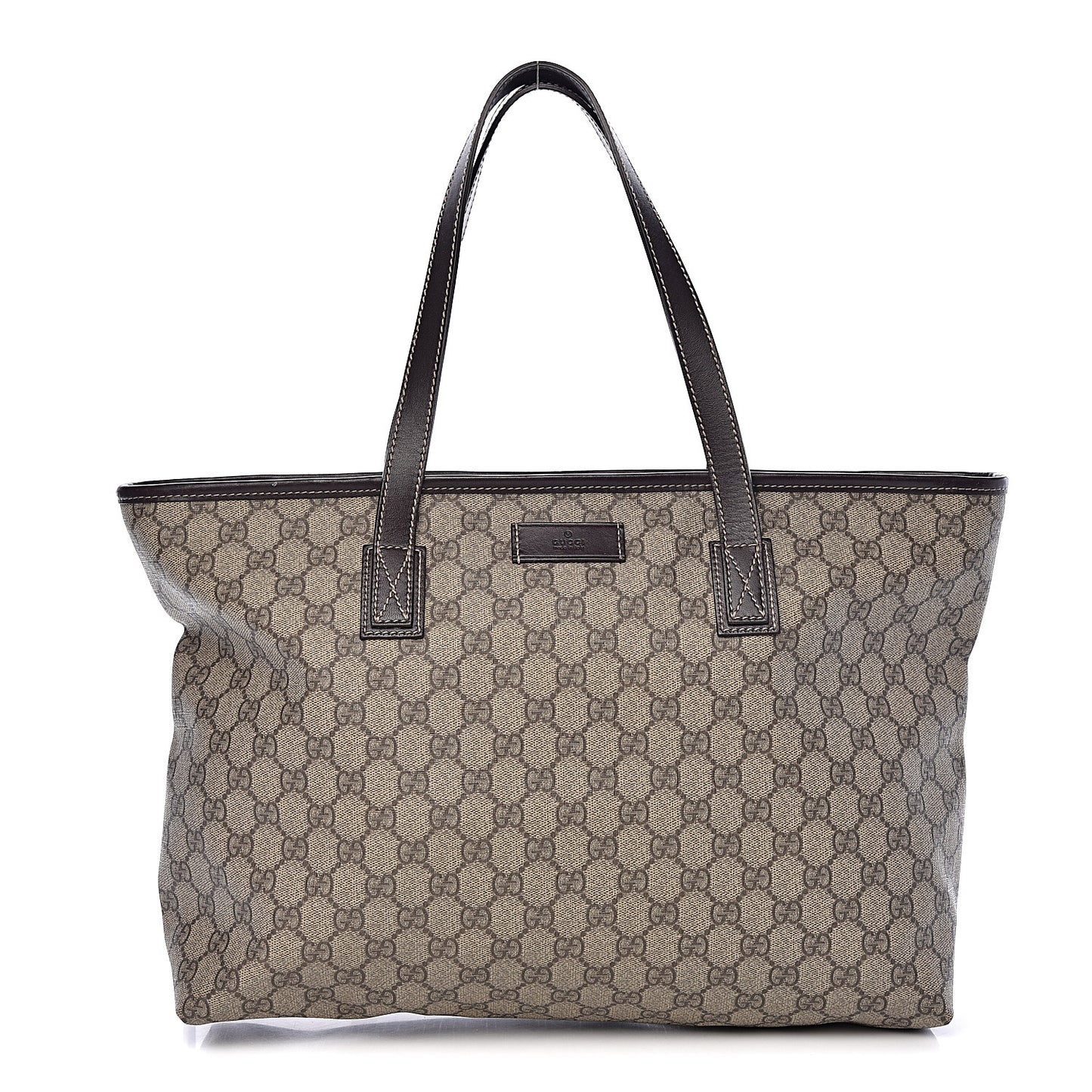 GG Supreme Monogram Medium Zippered Shopping Tote Dark Brown