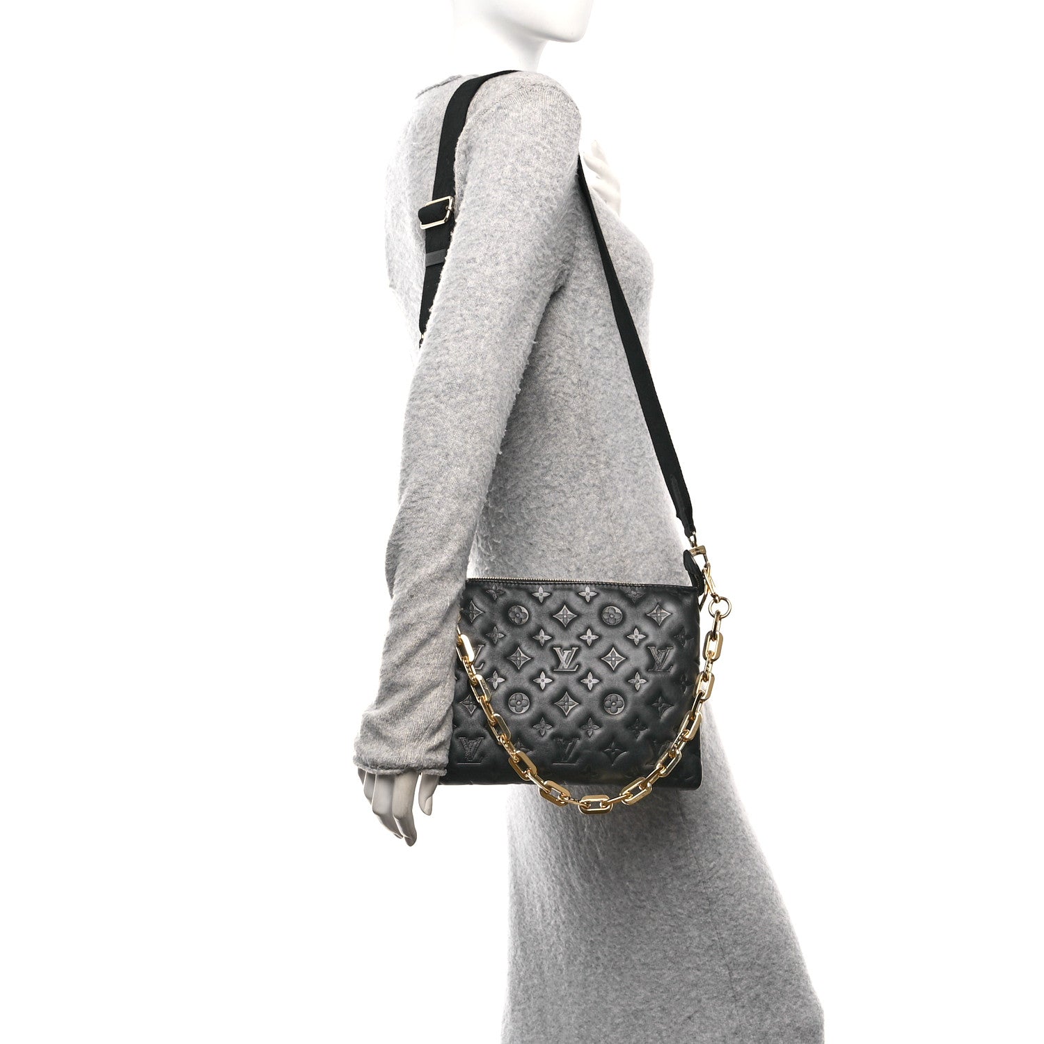Louis Vuitton Lambskin Embossed Monogram Coussin PM Black 2 of 12