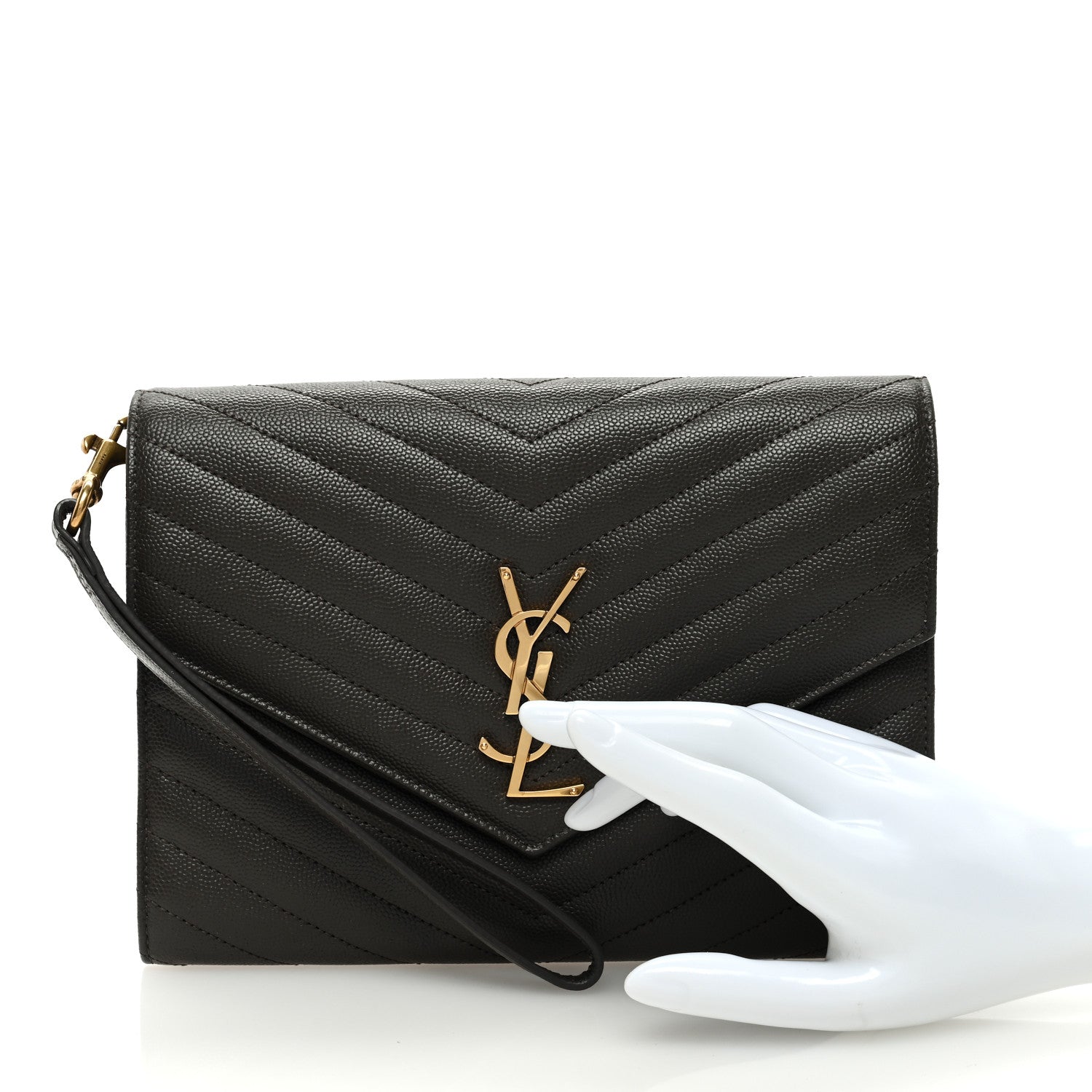 Saint Laurent Grain De Poudre Matelasse Chevron Monogram Envelope Clutch Earth 2 of 7