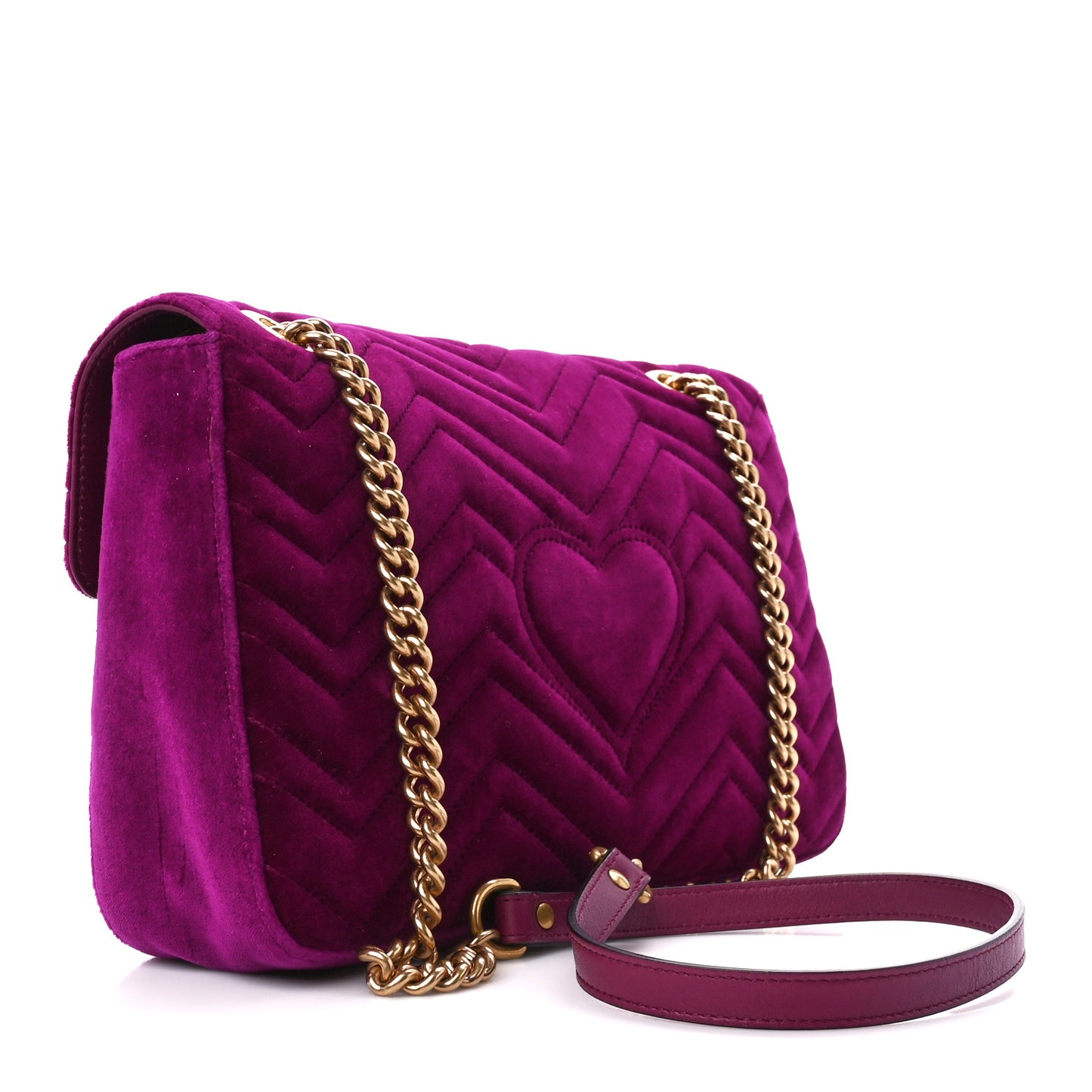 Velvet Matelasse Medium GG Marmont Shoulder Bag Fuchsia Violet Cyclamen