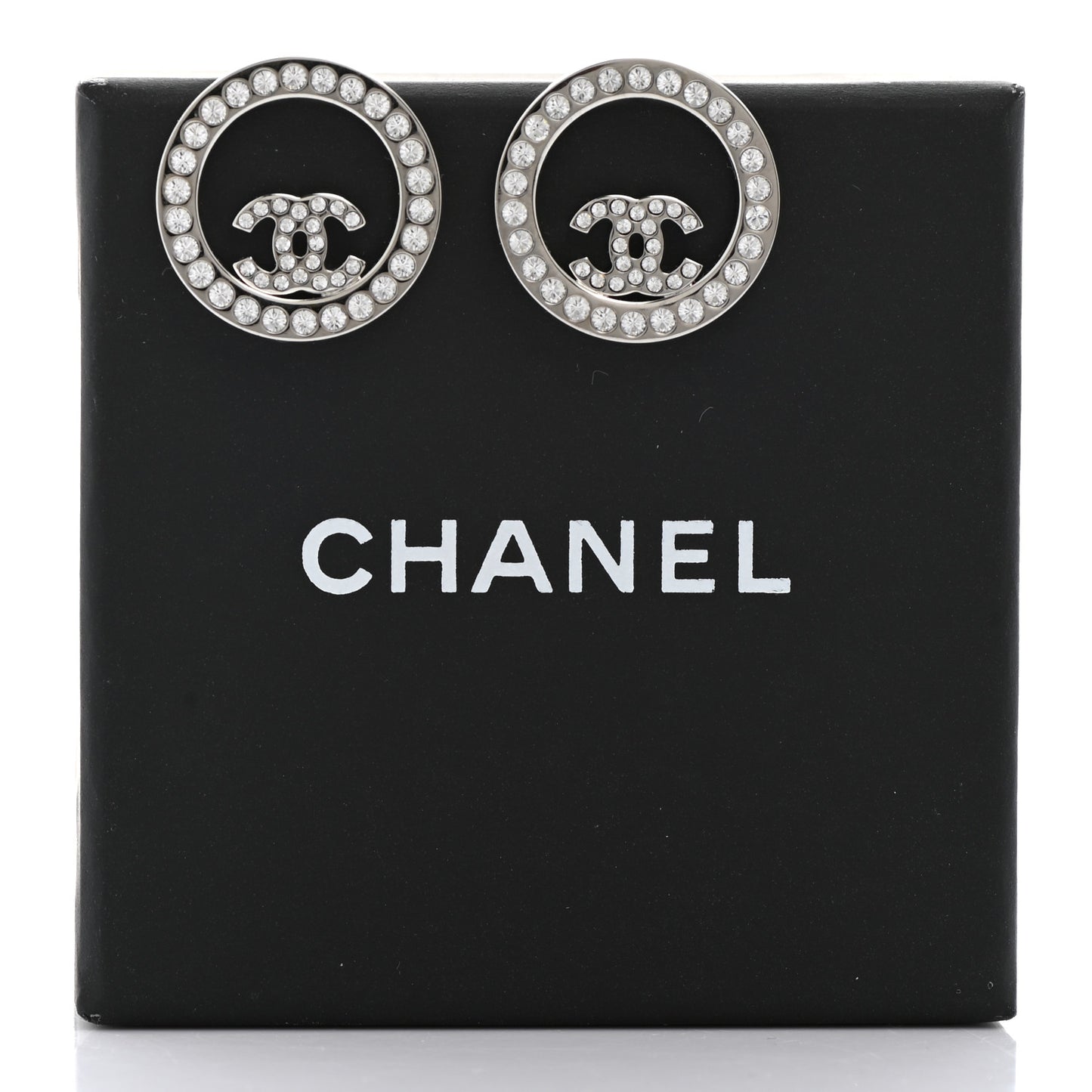 Crystal CC Round Earrings Silver