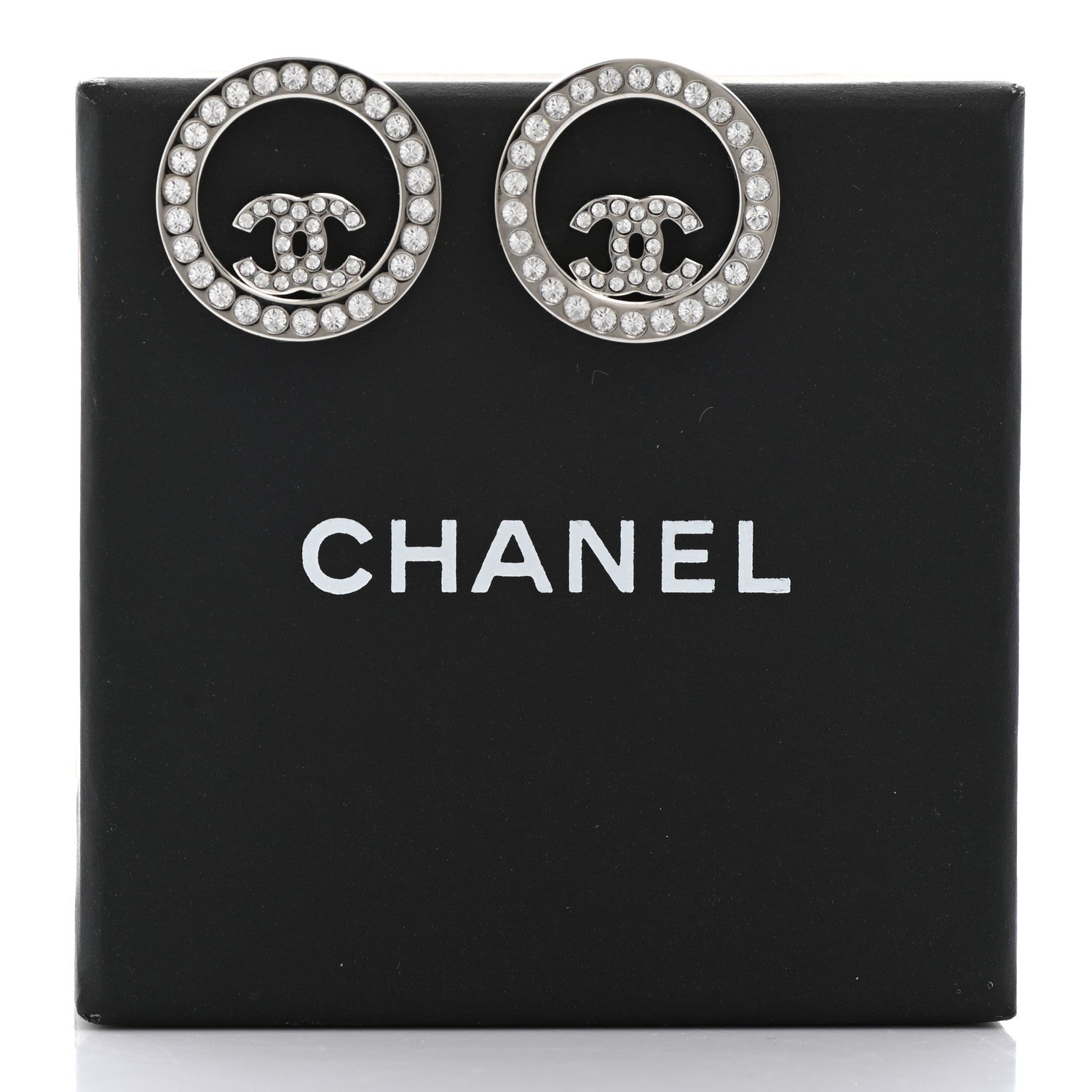 Chanel Crystal CC Round Earrings Silver 5 of 5