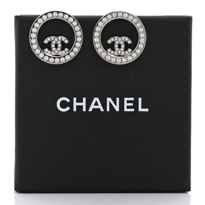 Chanel Crystal CC Round Earrings Silver 5 of 5