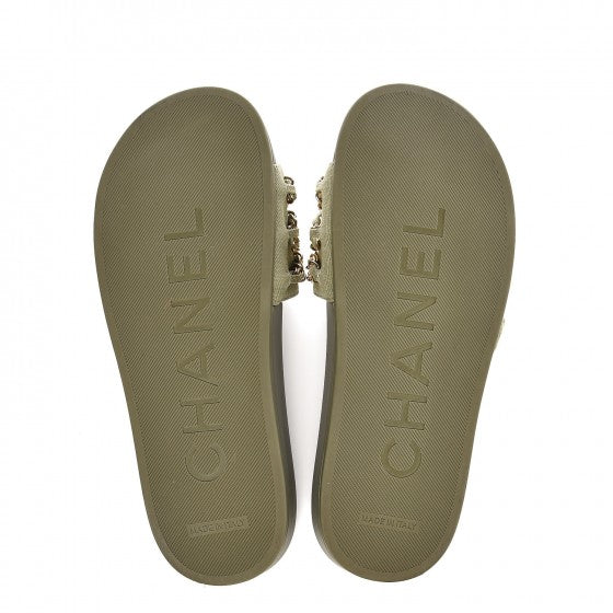 Chanel Canvas Chain Flat Sandals 36 Khaki 5 of 9
