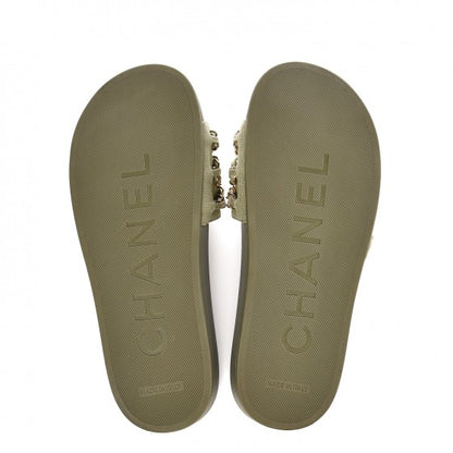 Chanel Canvas Chain Flat Sandals 36 Khaki 5 of 9