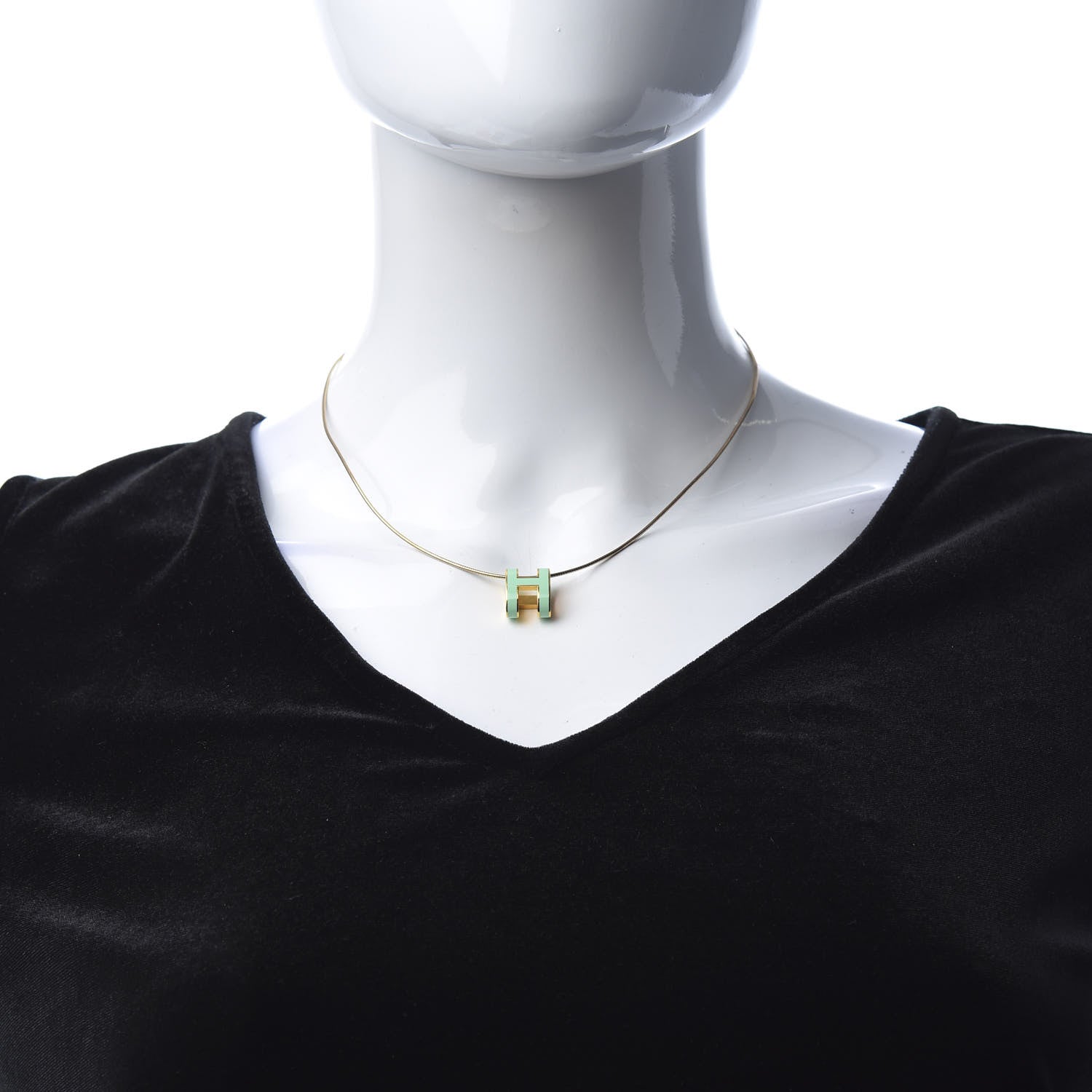 Hermes Lacquered Gold Pop H Pendant Necklace Turquoise 2 of 5